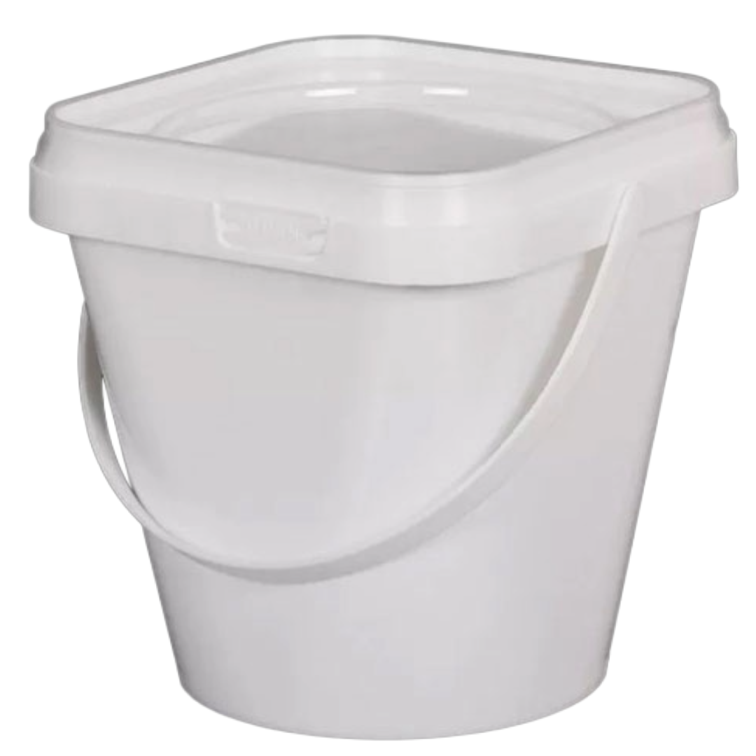 White plastic bucket with a handle on a white background