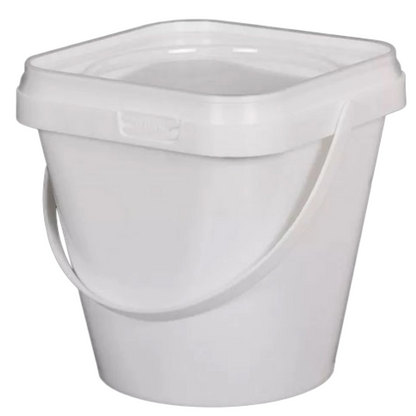 White plastic bucket with a handle on a white background