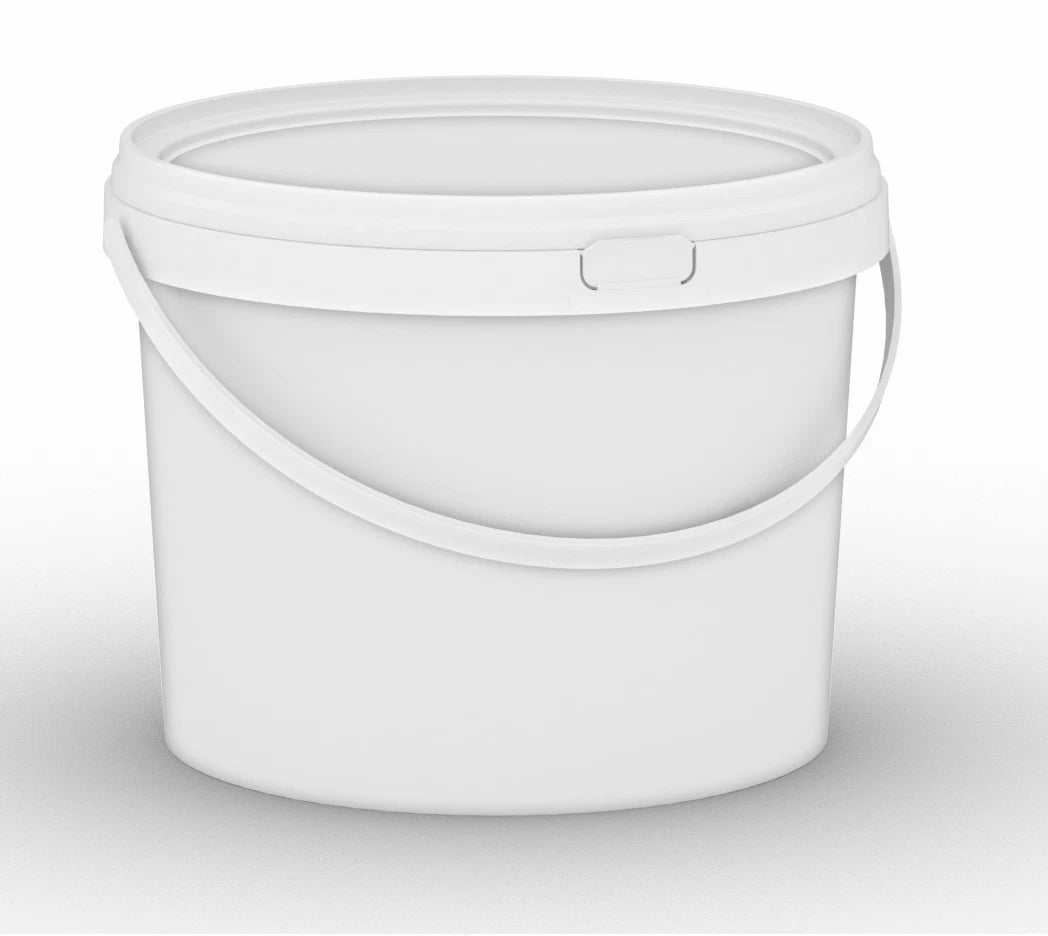 White plastic bucket with a handle on a white background