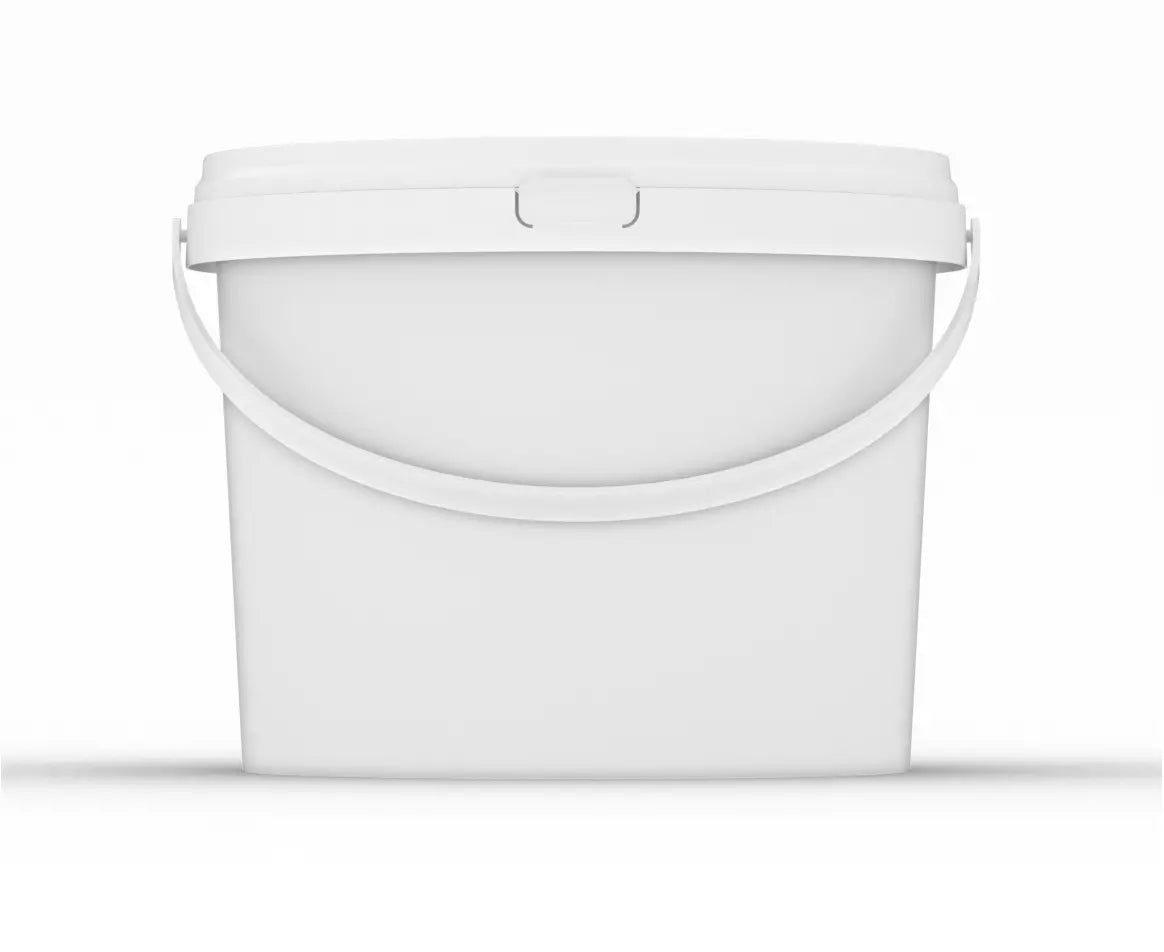 White paint bucket with a lid on a white background