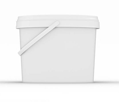 White plastic bucket with a lid on a white background